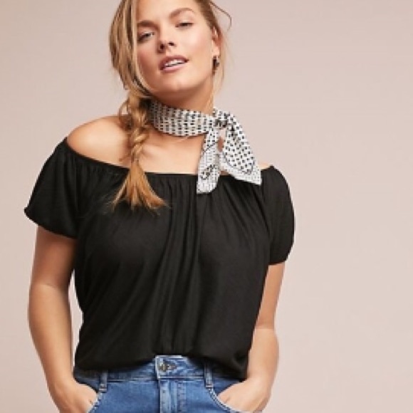 Anthropologie Tops - Anthropologie Black Short Sleeve Off Shoulder Top